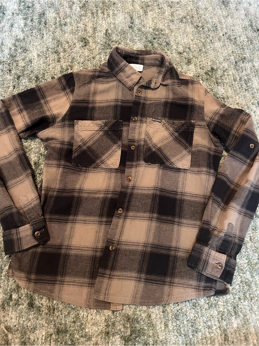 Columbia Women’s Green and Black Plaid Flannel Size Small